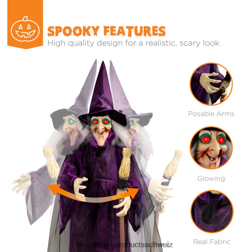 Best Choice Products Böse Wanda, stehende animatronische Hexe mit Geräuschen und leuchtenden Augen lila 2JD022222