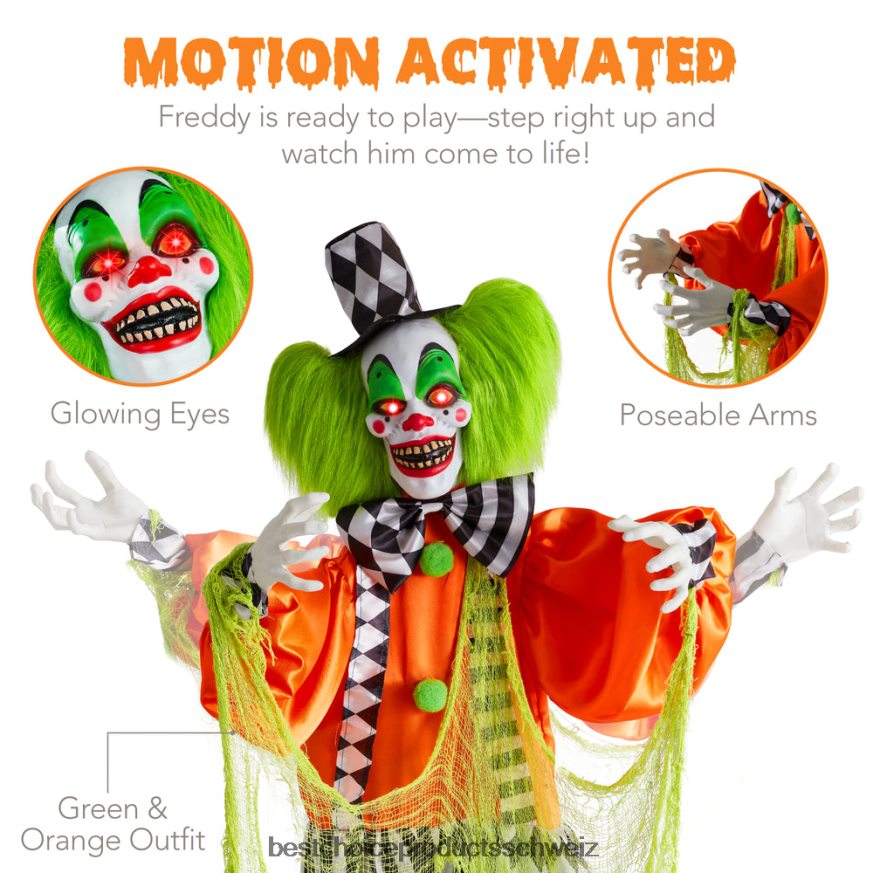 Best Choice Products Funhouse Freddy, der bewegungsaktivierte animatronische Killerclown, Halloween-Requisite multi 2JD022225