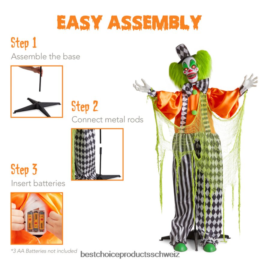 Best Choice Products Funhouse Freddy, der bewegungsaktivierte animatronische Killerclown, Halloween-Requisite multi 2JD022225