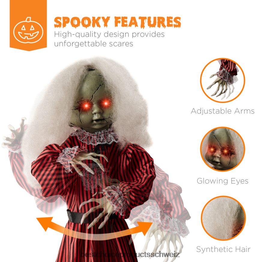 Best Choice Products Haunted Holly Animatronic Roaming Doll Halloween-Dekoration mit leuchtenden Augen Rot 2JD022221