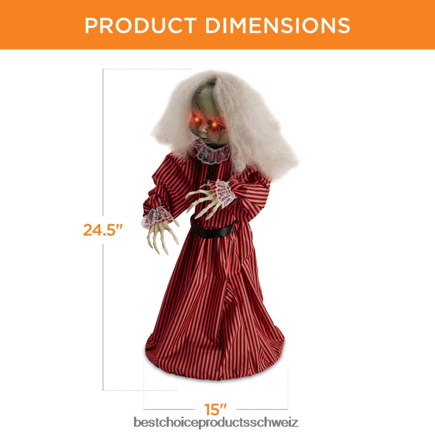 Best Choice Products Haunted Holly Animatronic Roaming Doll Halloween-Dekoration mit leuchtenden Augen Rot 2JD022221
