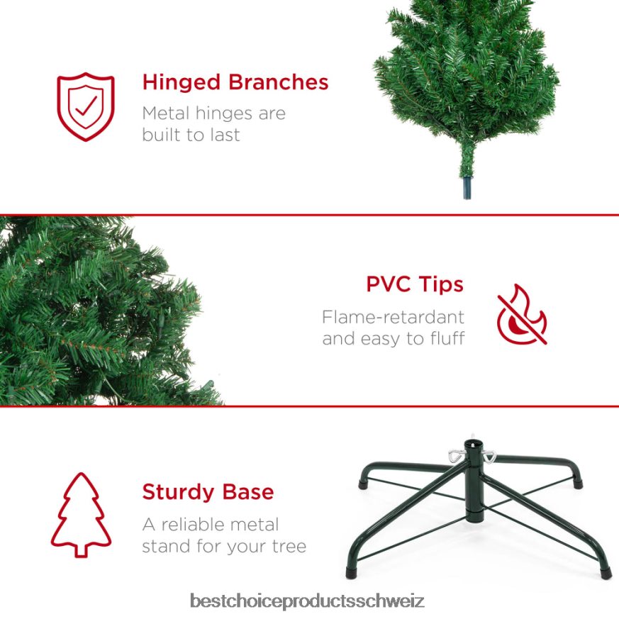 Best Choice Products Hochwertiger künstlicher Weihnachtsbaum aus Fichte mit faltbarem Metallsockel Schönheit 2JD02236
