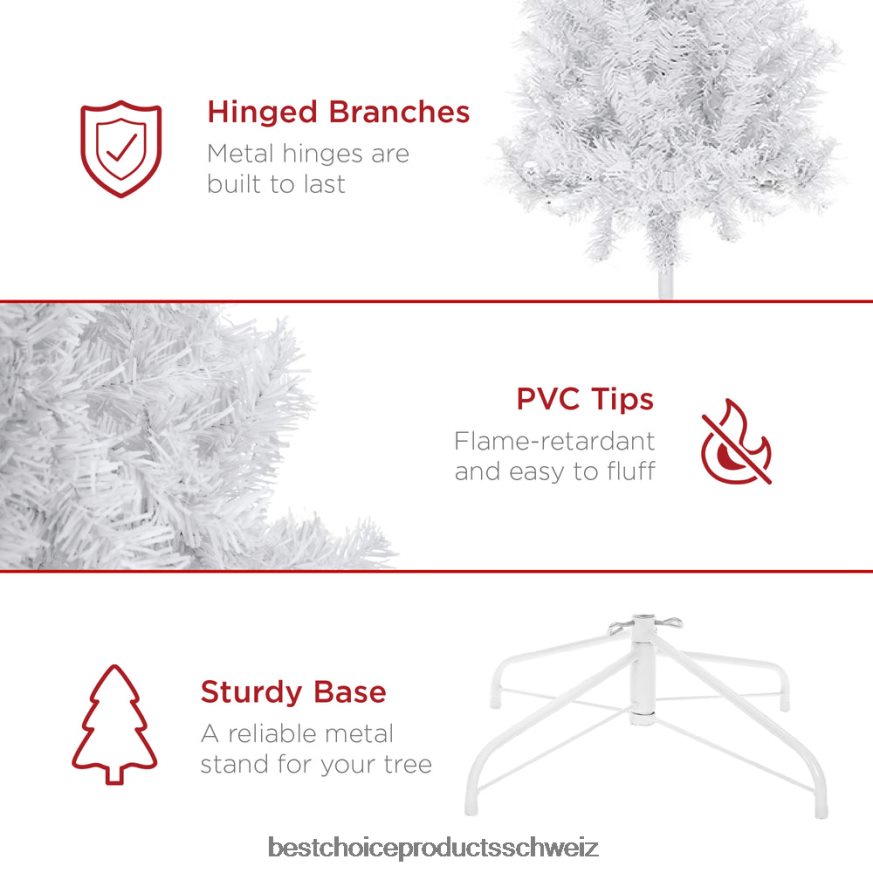 Best Choice Products Hochwertiger künstlicher Weihnachtsbaum aus Kiefernholz mit Spitzen, faltbarer Metallbasis Schönheit 2JD022199