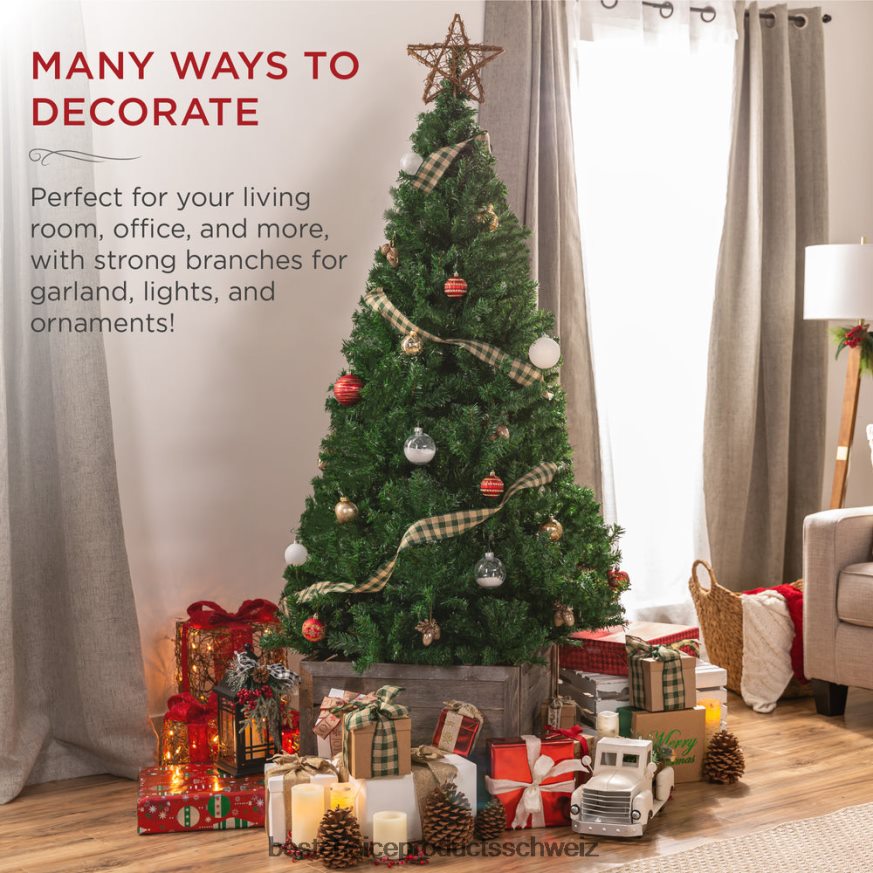 Best Choice Products Hochwertiger künstlicher Weihnachtsbaum aus Kiefernholz mit faltbarem Metallsockel Schönheit 2JD022133