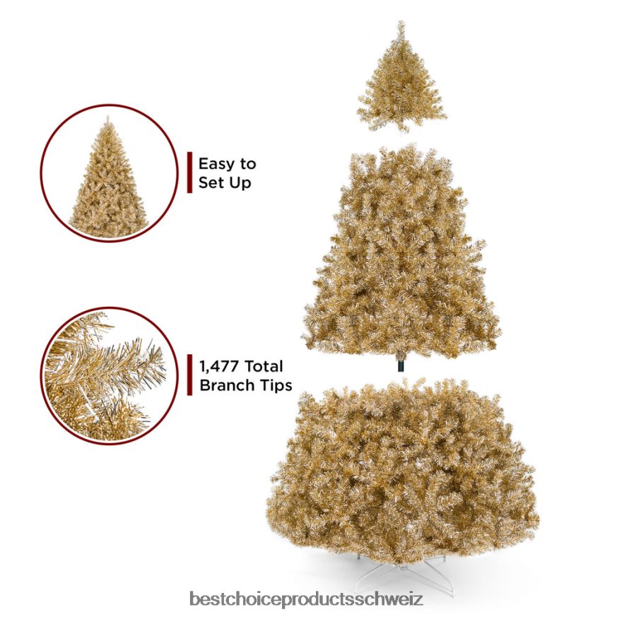 Best Choice Products Künstlicher Lametta-Weihnachtsbaum in Champagnergold mit klappbarem Ständer Schönheit 2JD022238