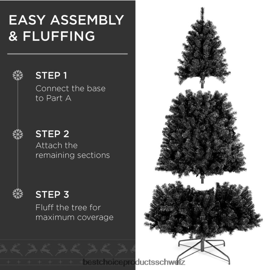 Best Choice Products Künstlicher schwarzer Weihnachtsbaum mit einfacher Montage und faltbarem Metallständer Schönheit 2JD022115
