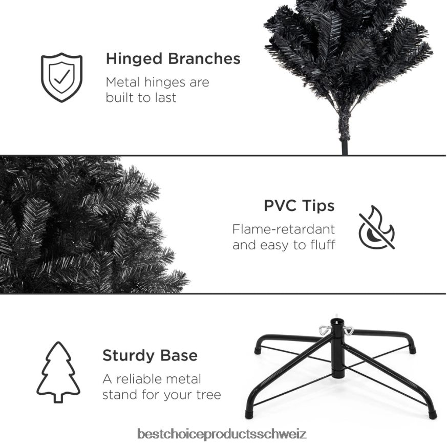 Best Choice Products Künstlicher schwarzer Weihnachtsbaum mit einfacher Montage und faltbarem Metallständer Schönheit 2JD022116