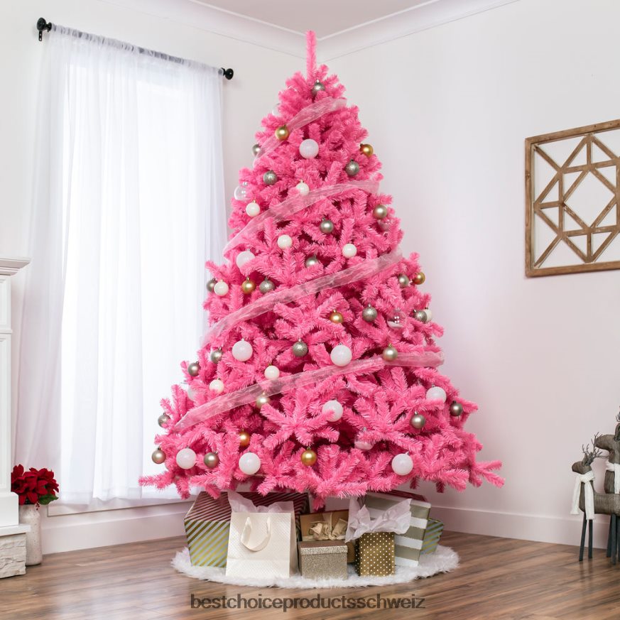 Best Choice Products Rosa künstlicher Tannen-Weihnachtsbaum mit klappbarem Ständer Schönheit 2JD022191