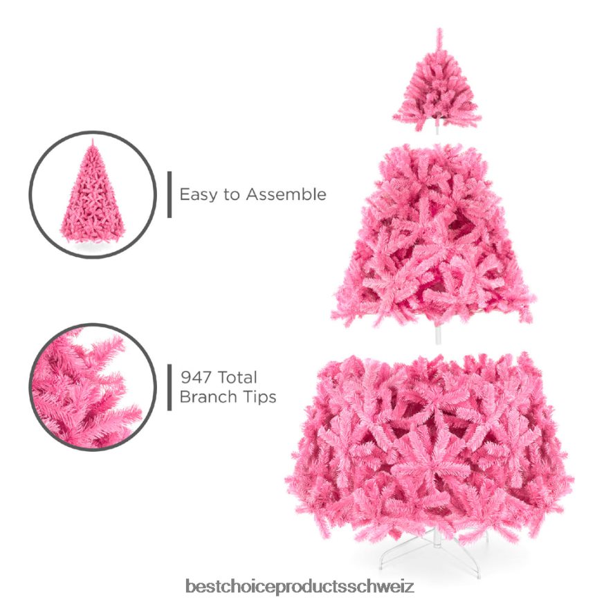 Best Choice Products Rosa künstlicher Tannen-Weihnachtsbaum mit klappbarem Ständer Schönheit 2JD022191