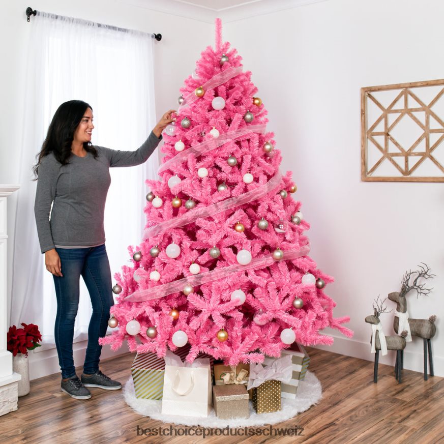 Best Choice Products Rosa künstlicher Tannen-Weihnachtsbaum mit klappbarem Ständer Schönheit 2JD022192
