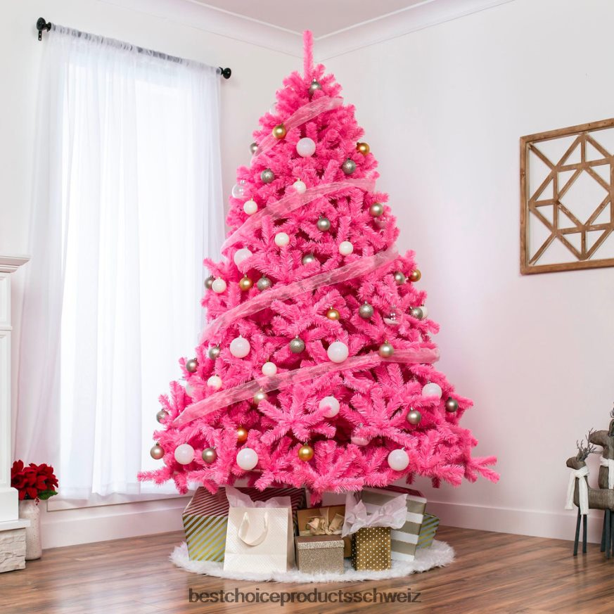 Best Choice Products Rosa künstlicher Tannen-Weihnachtsbaum mit klappbarem Ständer Schönheit 2JD022193