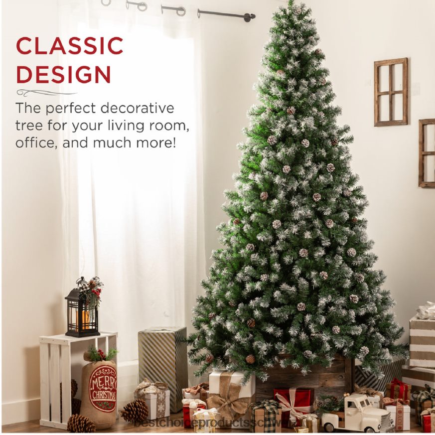 Best Choice Products Vorgeschmückter Weihnachtsbaum mit Tannenzapfen und beflockten Zweigspitzen Schönheit 2JD022102