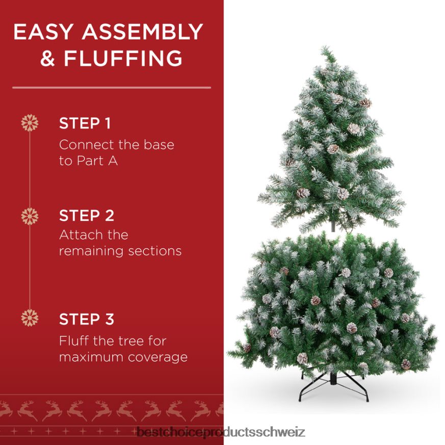 Best Choice Products Vorgeschmückter Weihnachtsbaum mit Tannenzapfen und beflockten Zweigspitzen Schönheit 2JD022102