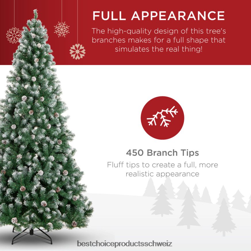 Best Choice Products Vorgeschmückter Weihnachtsbaum mit Tannenzapfen und beflockten Zweigspitzen Schönheit 2JD022102