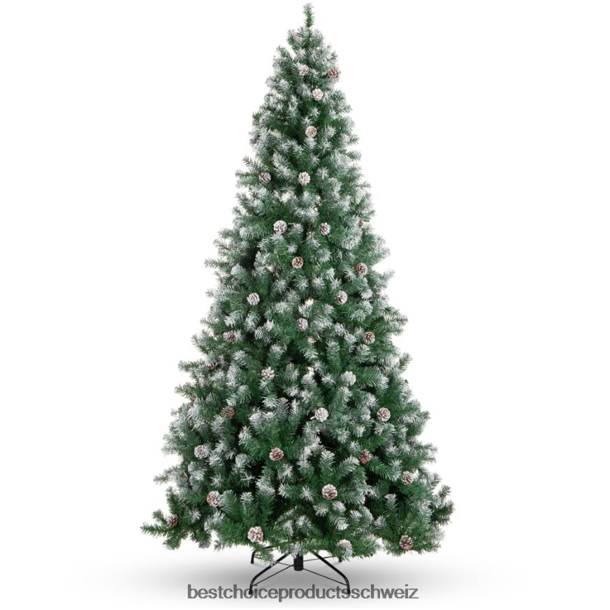 Best Choice Products Vorgeschmückter Weihnachtsbaum mit Tannenzapfen und beflockten Zweigspitzen Schönheit 2JD022103