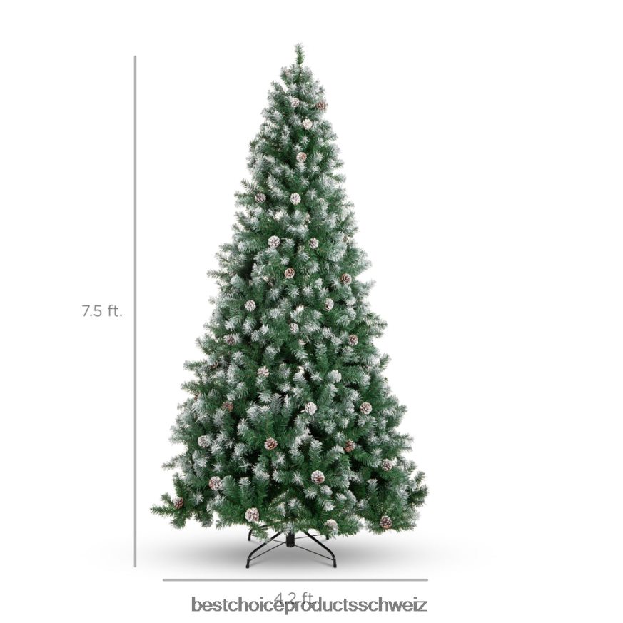 Best Choice Products Vorgeschmückter Weihnachtsbaum mit Tannenzapfen und beflockten Zweigspitzen Schönheit 2JD022104
