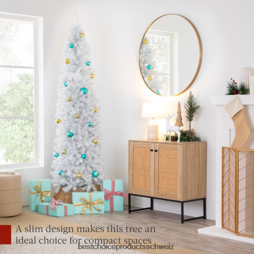 Best Choice Products Weißer künstlicher Bleistift-Weihnachtsbaum Schönheit 2JD022118