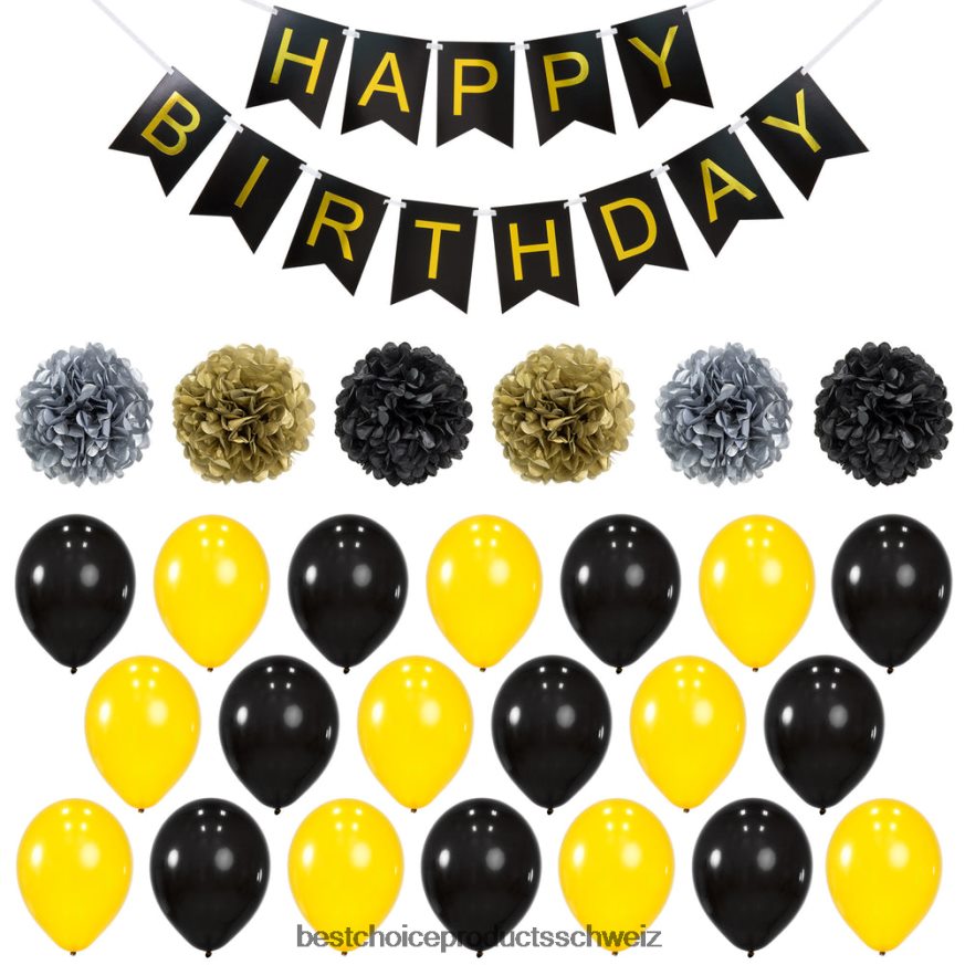 Best Choice Products Geburtstagsparty-Dekorationsset mit Banner, 6 Pompons und 20 Luftballons Mehrfarbig 2JD022244