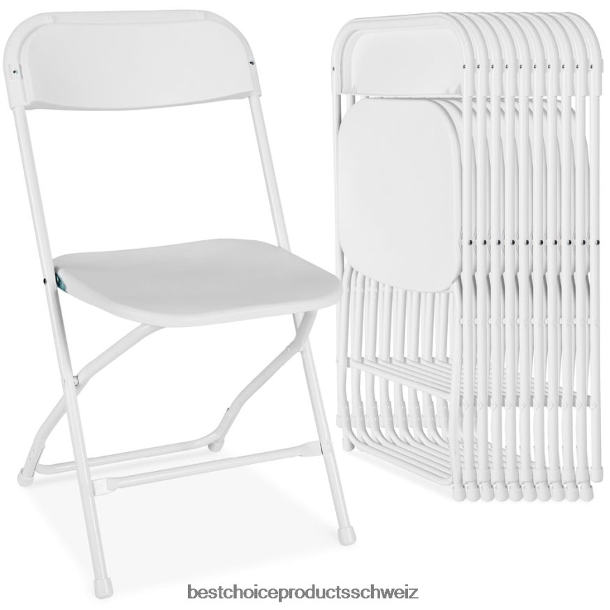 Best Choice Products Set mit 10 klappbaren, stapelbaren Kunststoffstühlen mit rutschfesten Füßen Weiß 2JD022251