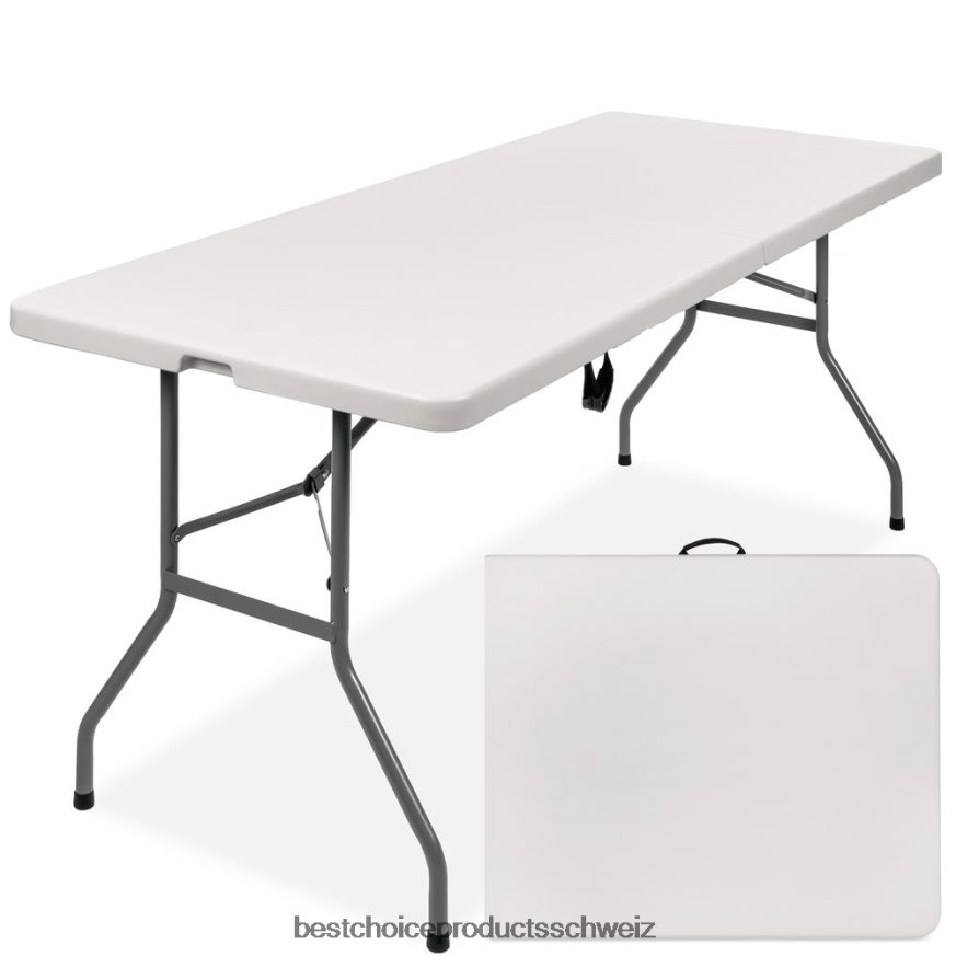 Best Choice Products Tragbarer klappbarer Esstisch aus Kunststoff mit Griff und Schloss Weiß 2JD022228