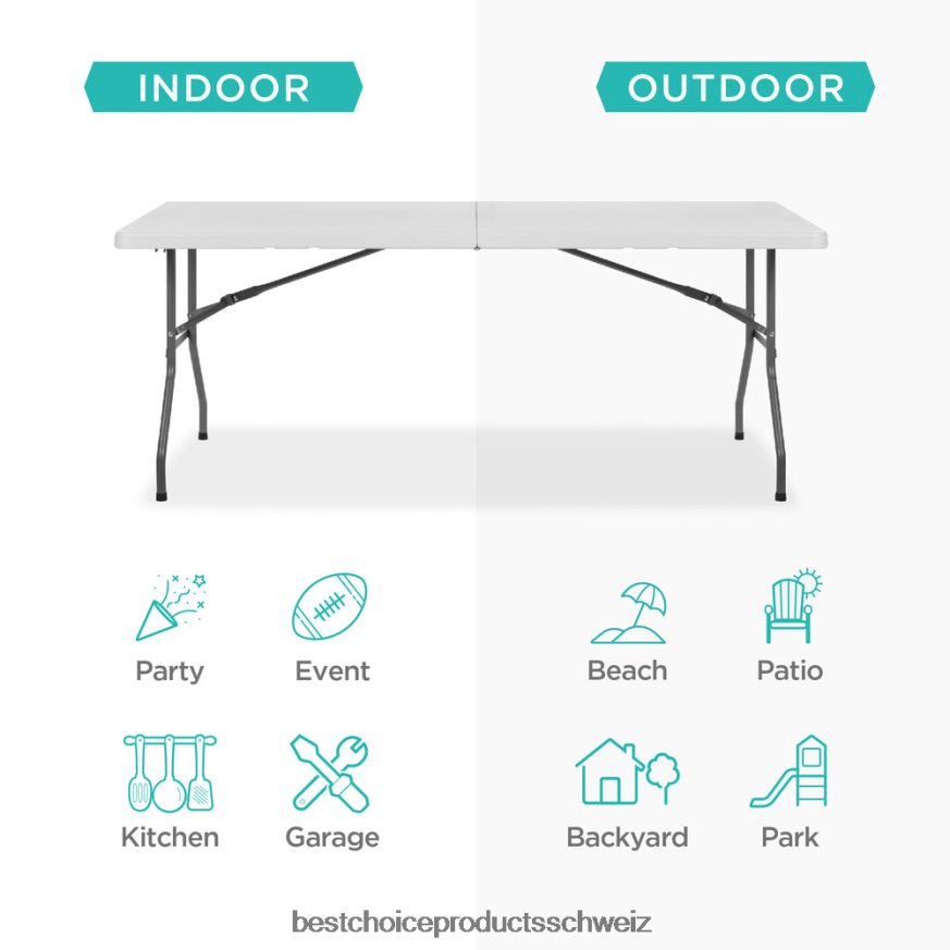 Best Choice Products Tragbarer klappbarer Esstisch aus Kunststoff mit Griff und Schloss Weiß 2JD022228