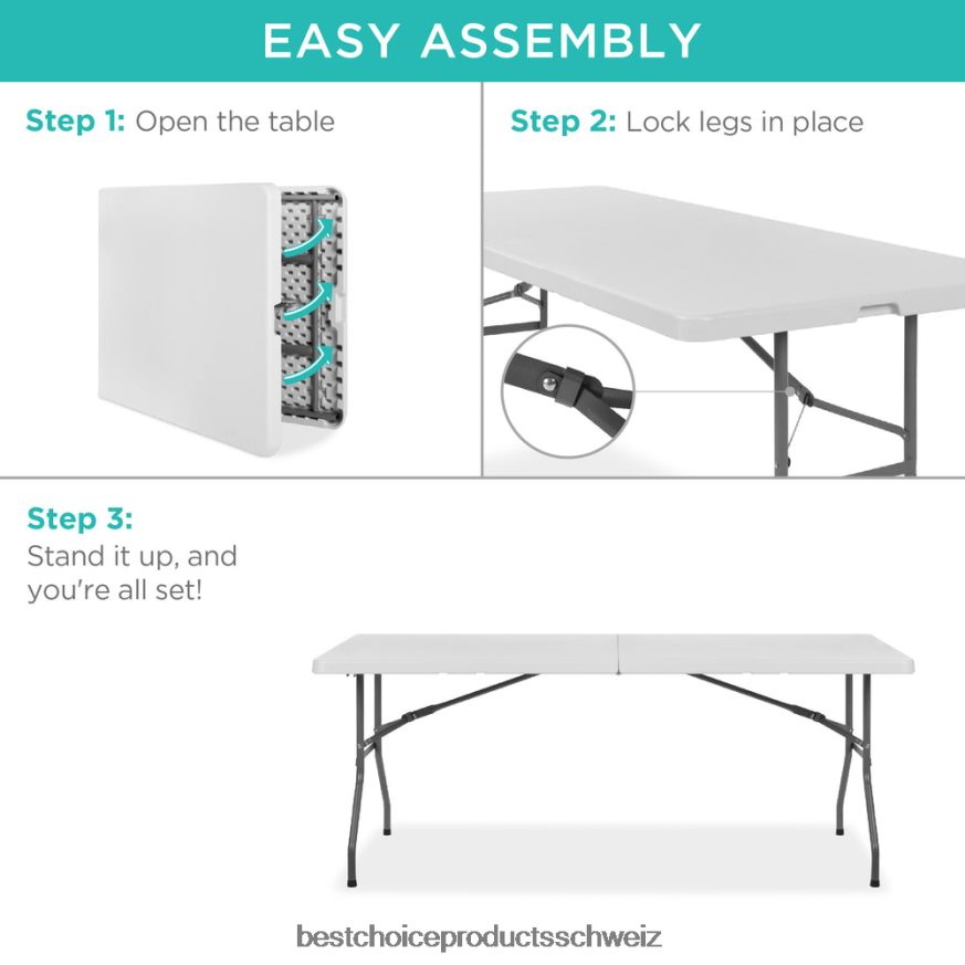 Best Choice Products Tragbarer klappbarer Esstisch aus Kunststoff mit Griff und Schloss Weiß 2JD022228