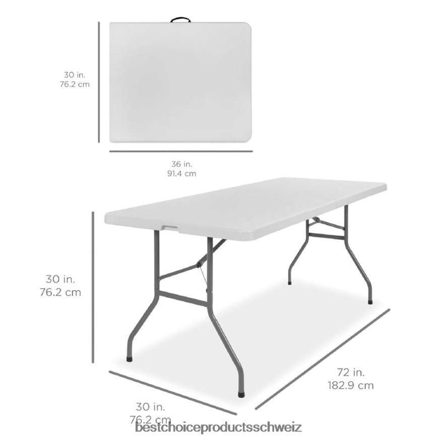 Best Choice Products Tragbarer klappbarer Esstisch aus Kunststoff mit Griff und Schloss Weiß 2JD022228