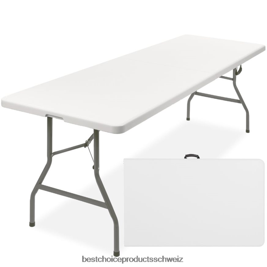 Best Choice Products Tragbarer klappbarer Esstisch aus Kunststoff mit Griff und Schloss Weiß 2JD022262