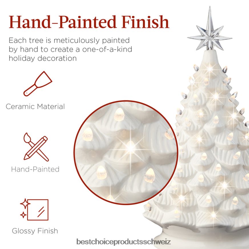 Best Choice Products Großer beleuchteter Weihnachtsbaumschmuck aus Keramik mit LED-Licht und Timer Weiß 2JD022240
