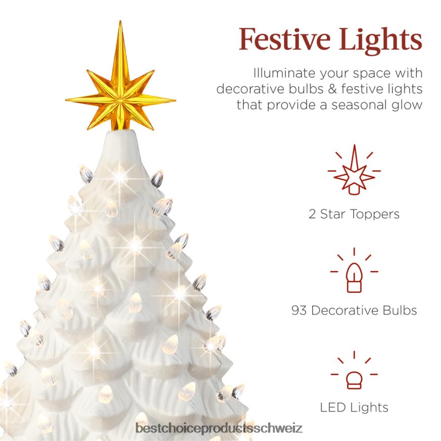 Best Choice Products Großer beleuchteter Weihnachtsbaumschmuck aus Keramik mit LED-Licht und Timer Weiß 2JD022240