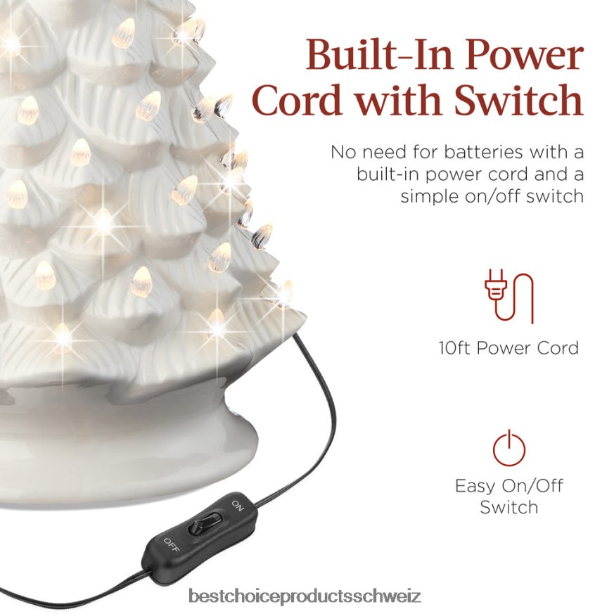 Best Choice Products Großer beleuchteter Weihnachtsbaumschmuck aus Keramik mit LED-Licht und Timer Weiß 2JD022240