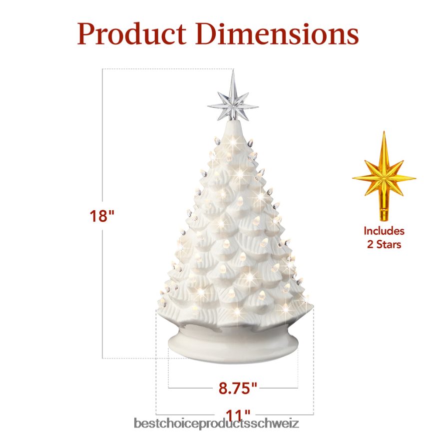 Best Choice Products Großer beleuchteter Weihnachtsbaumschmuck aus Keramik mit LED-Licht und Timer Weiß 2JD022240