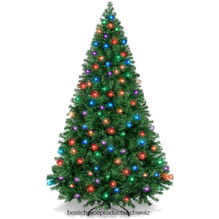 Best Choice Products Hochwertiger künstlicher, beleuchteter Weihnachtsbaum aus Kiefernholz mit 1.000 Spitzen und 250 LED-Lichtern Mehrfarbig 2JD02241