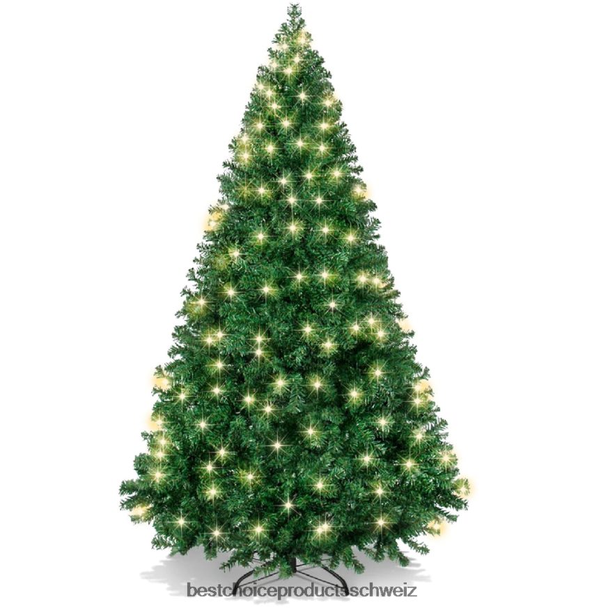 Best Choice Products Hochwertiger künstlicher, beleuchteter Weihnachtsbaum aus Kiefernholz mit 1.000 Spitzen und 250 Lichtern Weiß 2JD0229