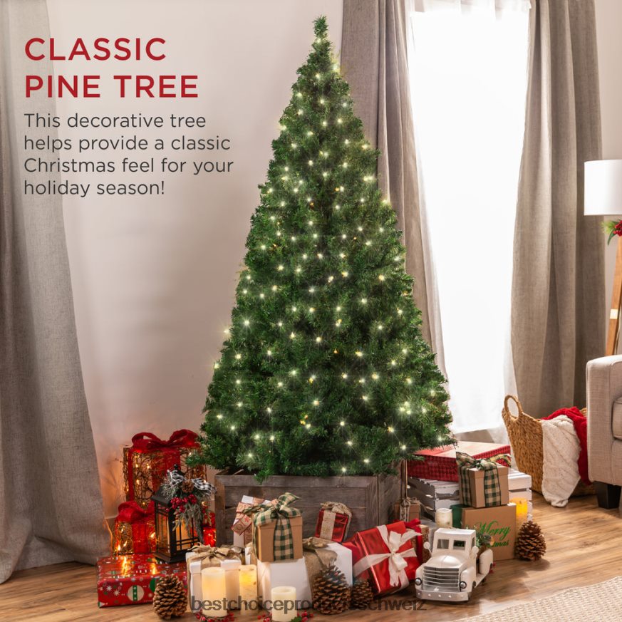 Best Choice Products Hochwertiger künstlicher, beleuchteter Weihnachtsbaum aus Kiefernholz mit 1.000 Spitzen und 250 Lichtern Weiß 2JD0229