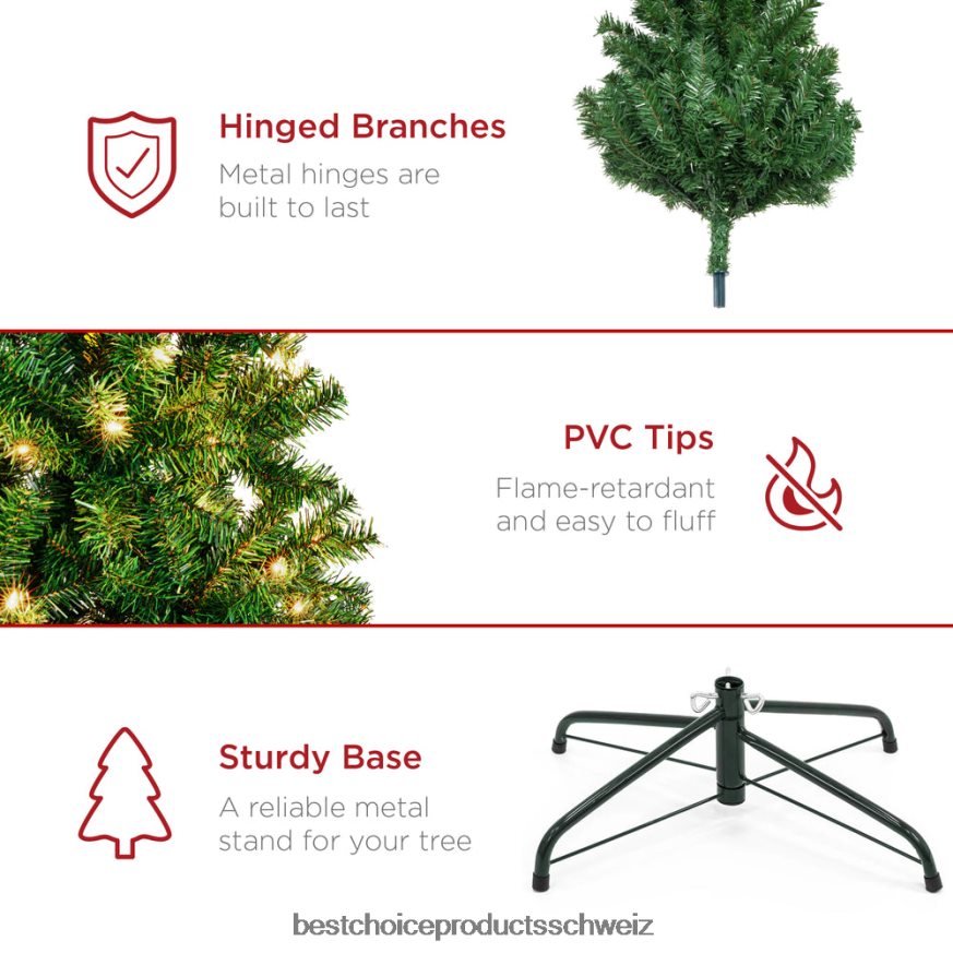 Best Choice Products Hochwertiger künstlicher, beleuchteter Weihnachtsbaum aus Kiefernholz mit 1.000 Spitzen und 250 Lichtern Weiß 2JD0229