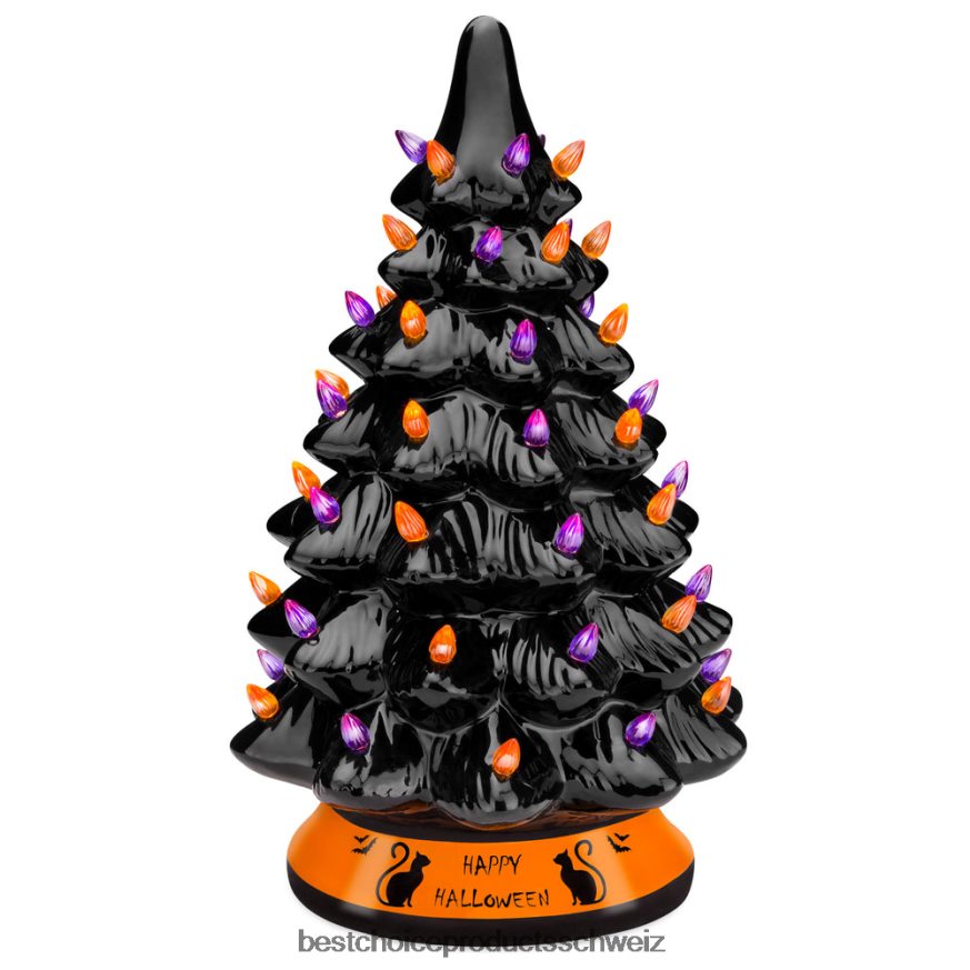 Best Choice Products Keramik-Halloween-Tischbaum mit orangefarbenen und violetten Glühbirnen Schwarz 2JD022219