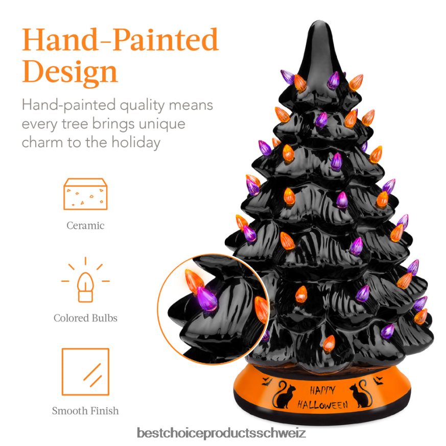Best Choice Products Keramik-Halloween-Tischbaum mit orangefarbenen und violetten Glühbirnen Schwarz 2JD022219