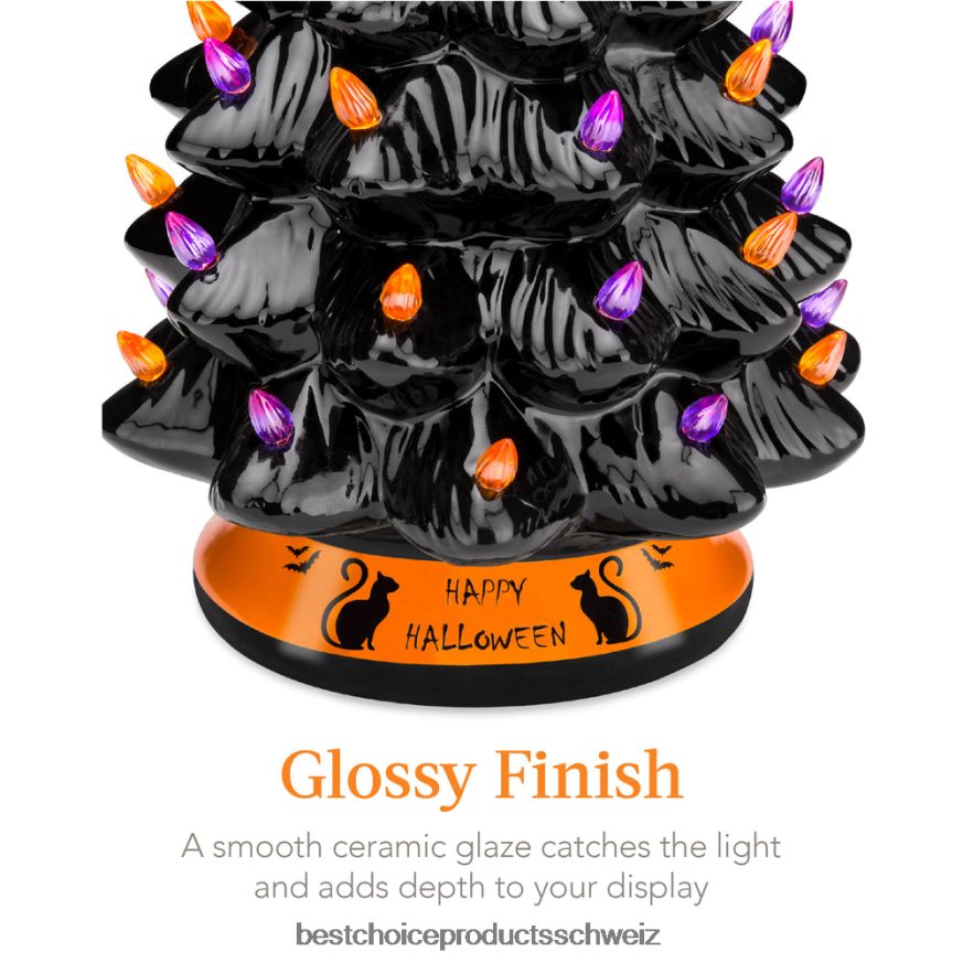 Best Choice Products Keramik-Halloween-Tischbaum mit orangefarbenen und violetten Glühbirnen Schwarz 2JD022219