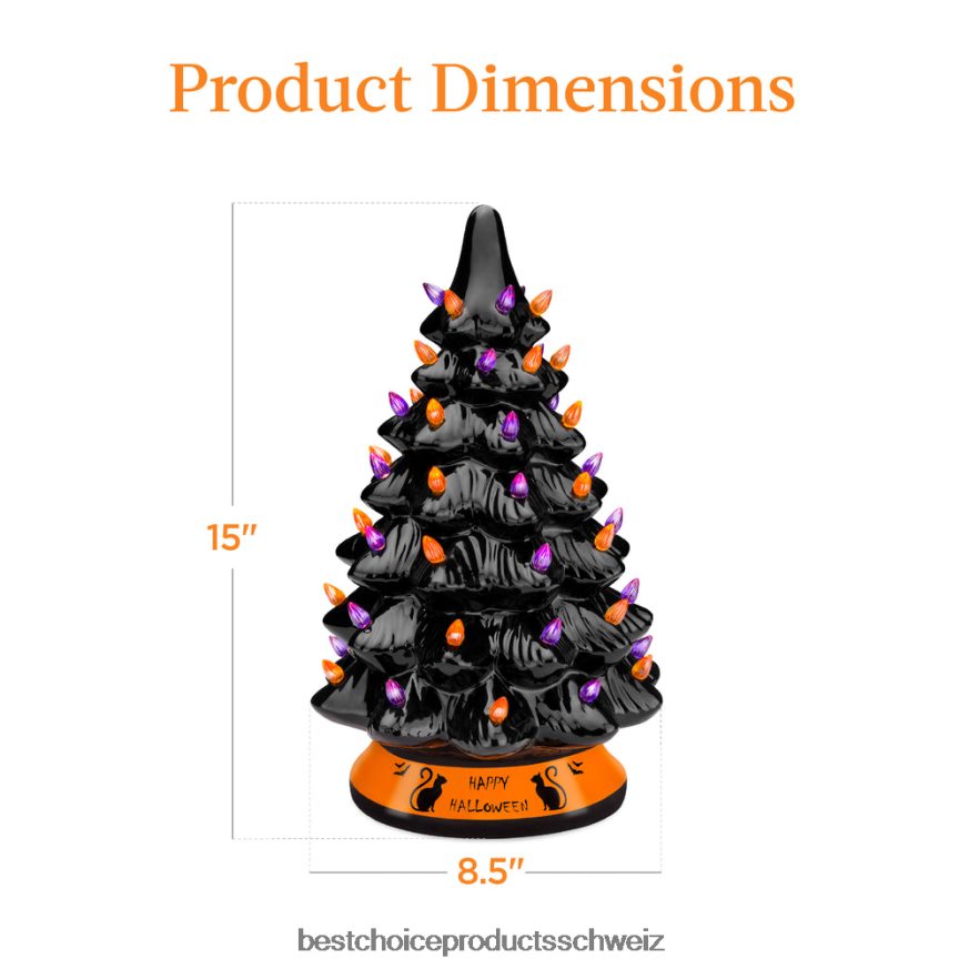 Best Choice Products Keramik-Halloween-Tischbaum mit orangefarbenen und violetten Glühbirnen Schwarz 2JD022219