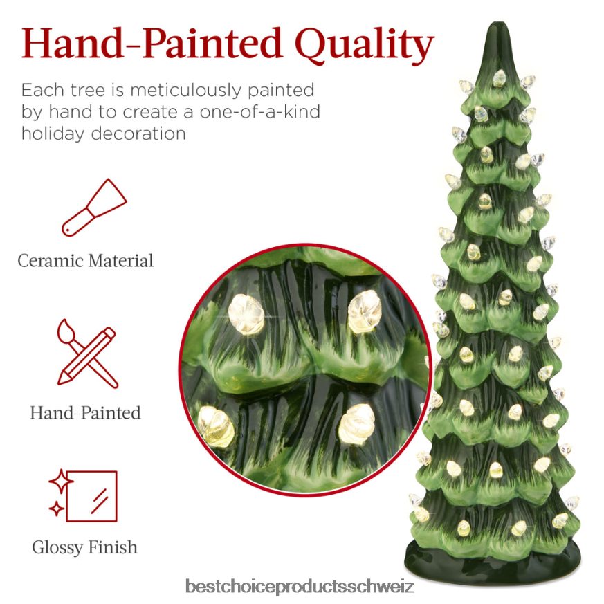 Best Choice Products Set mit 3 beleuchteten Tisch-Weihnachtsbäumen aus Keramik grün mit warmweißen Lichtern 2JD022205