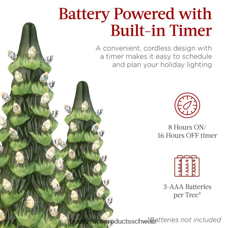 Best Choice Products Set mit 3 beleuchteten Tisch-Weihnachtsbäumen aus Keramik grün mit warmweißen Lichtern 2JD022205