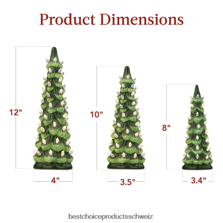 Best Choice Products Set mit 3 beleuchteten Tisch-Weihnachtsbäumen aus Keramik grün mit warmweißen Lichtern 2JD022205