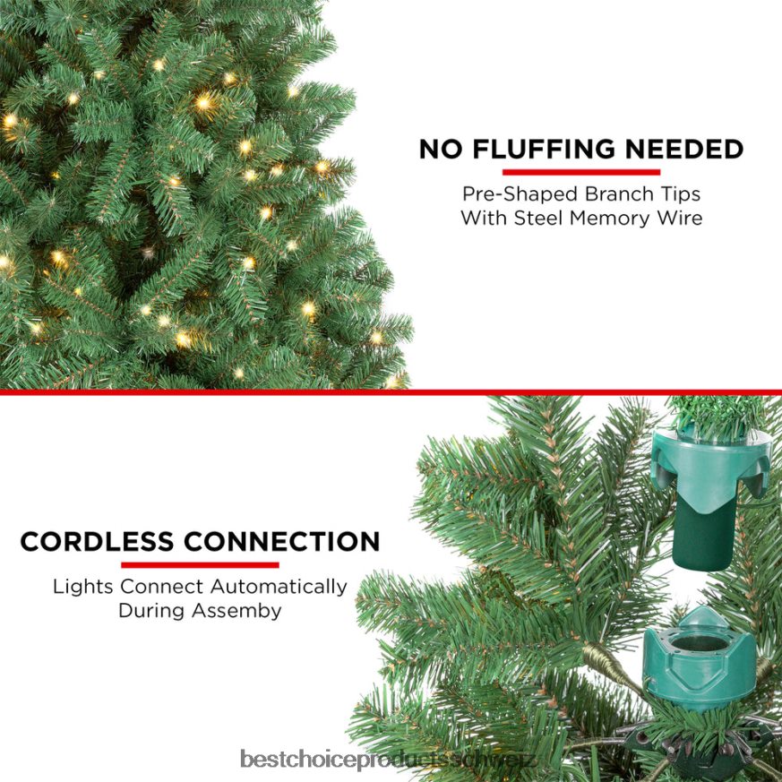 Best Choice Products Sofort beleuchteter, fusselfreier künstlicher Weihnachtsbaum aus Fichte mit Memory-Zweigen Mehrfarbig 2JD022131