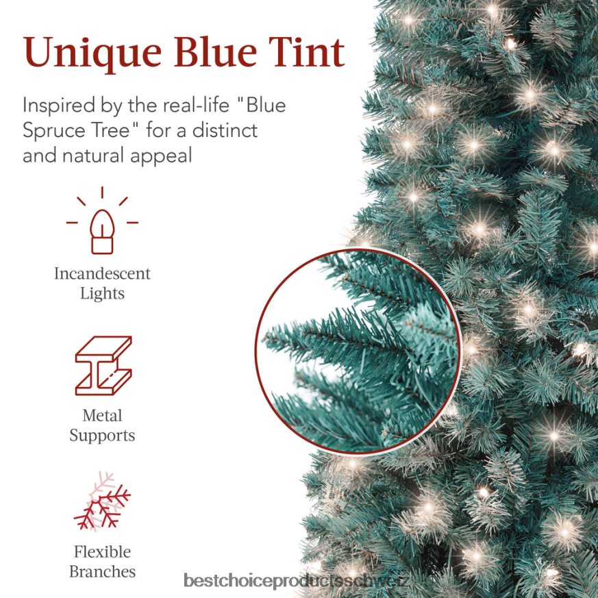 Best Choice Products Vorbeleuchteter Blaufichten-Stift-Weihnachtsbaum mit Metallsockel und Glühlampen Schönheit 2JD022202
