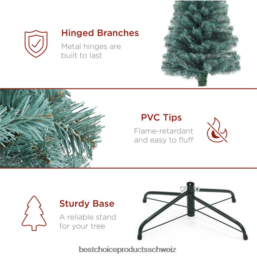 Best Choice Products Vorbeleuchteter Blaufichten-Stift-Weihnachtsbaum mit Metallsockel und Glühlampen Schönheit 2JD022202