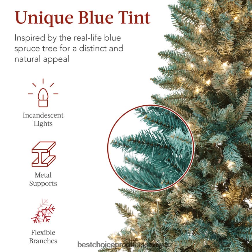 Best Choice Products Vorbeleuchteter Blaufichten-Weihnachtsbaum mit klappbarem Sockel und Glühlampen Schönheit 2JD02250