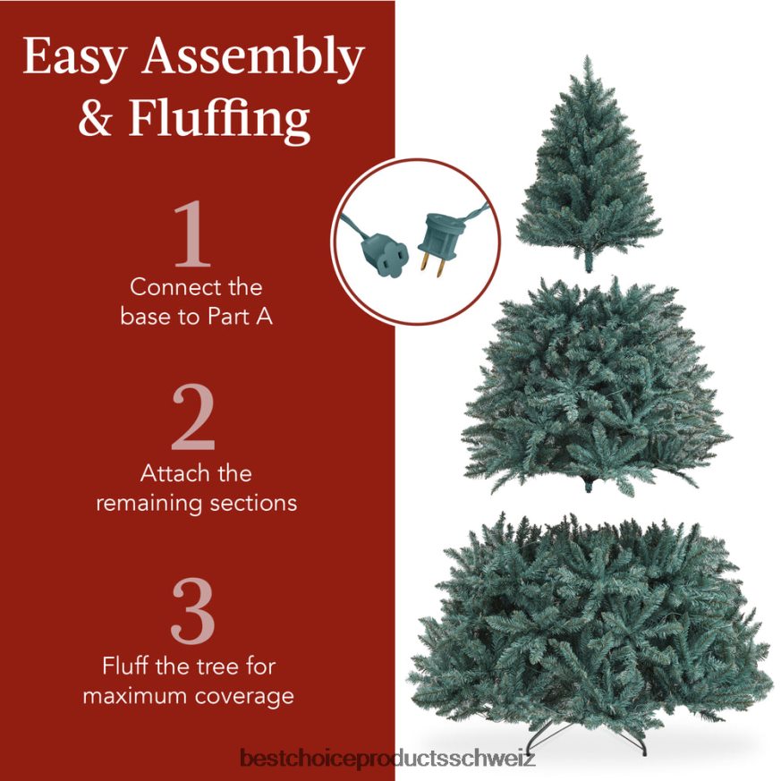 Best Choice Products Vorbeleuchteter Blaufichten-Weihnachtsbaum mit klappbarem Sockel und Glühlampen Schönheit 2JD02250