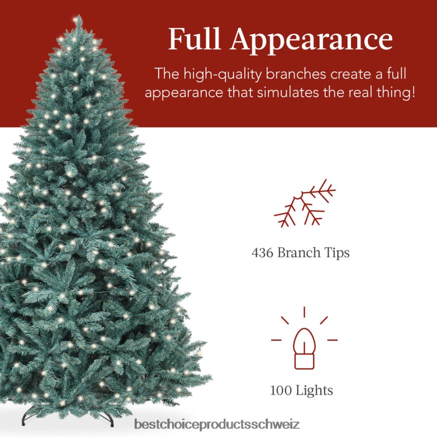 Best Choice Products Vorbeleuchteter Blaufichten-Weihnachtsbaum mit klappbarem Sockel und Glühlampen Schönheit 2JD02250