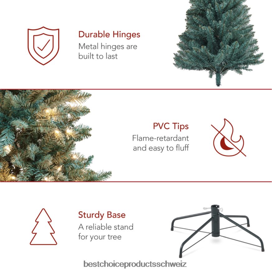 Best Choice Products Vorbeleuchteter Blaufichten-Weihnachtsbaum mit klappbarem Sockel und Glühlampen Schönheit 2JD02250